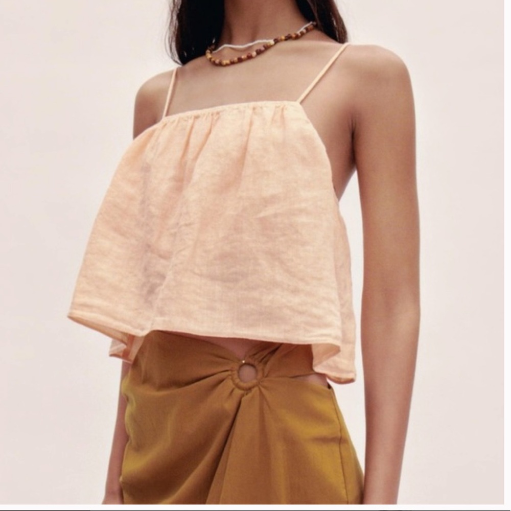 NWT Zara 100% linen peach crop top in size large